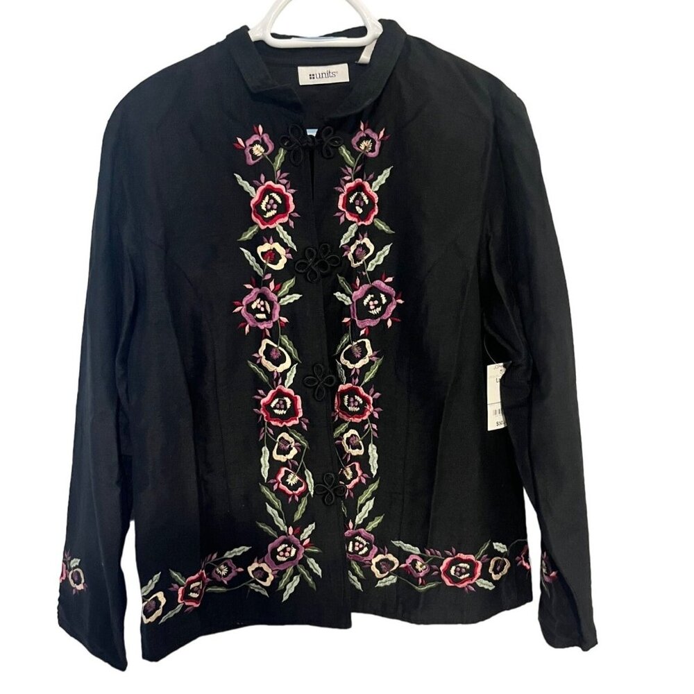 Units NWT Women's Black Floral Embroidered Top Jacket Sz